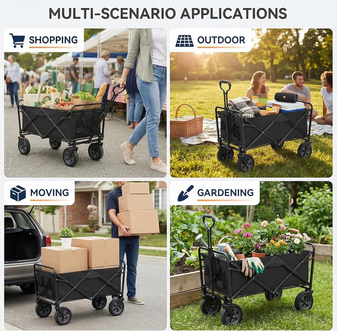 Heavy-Duty Collapsible Folding Wagon Cart – 330 LB Capacity